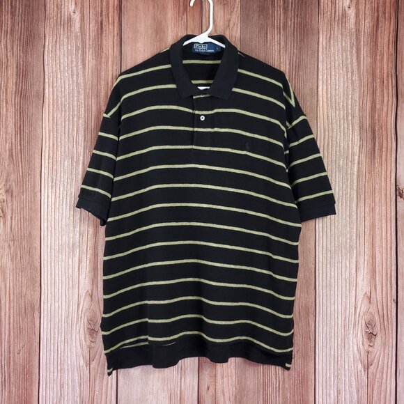 Vintage Polo by Ralph Lauren Mens Large Striped SS Knit Sweater Polo Shirt - Picture 1 of 13